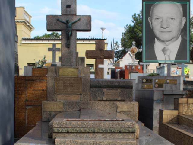 Jazigo onde está sepultado o professor Luiz Rivelli (destaque), que desde 1982 empresta seu nome a uma escola estadual instalada na Vila Marlene