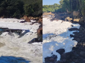 Rio Tietê volta a ficar coberto por espuma tóxica em Salto