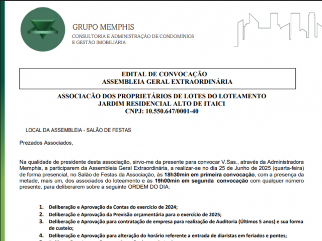 EDITAL DE CONVOCAÇÃO - ASSEMBLEIA GERAL EXTRAORDINÁRIA