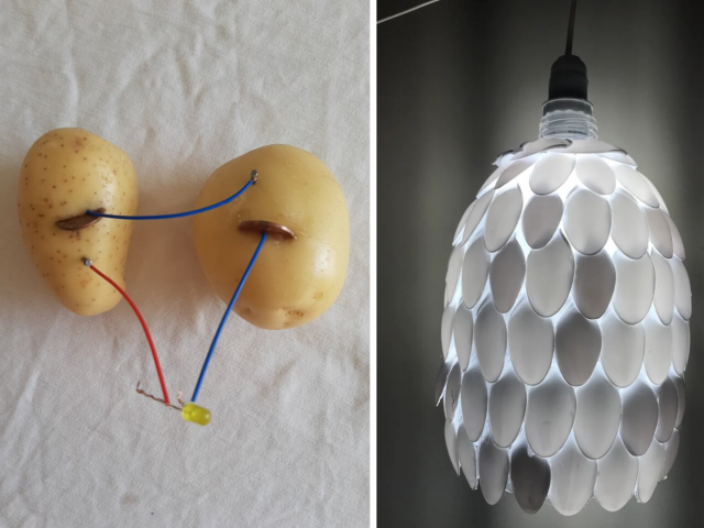 Projetos de Energia com Batata e Luminária com Colheres de Plástico são duas opções para se fazer em casa