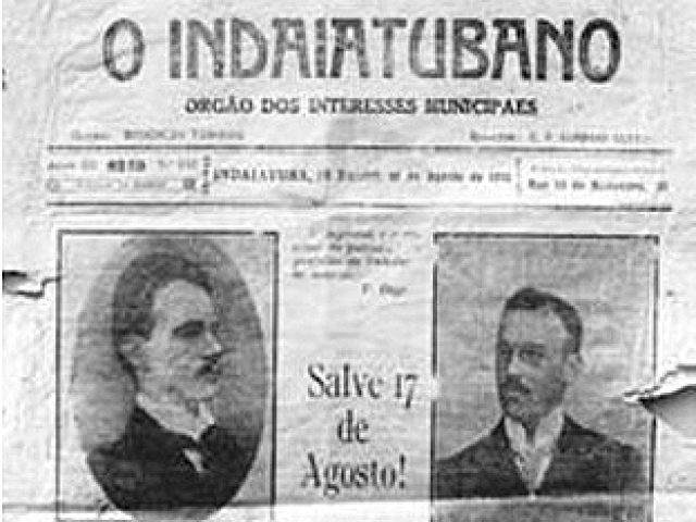 Primeiro jornal local: O Indaiatubano, fundado em 17 de agosto de 1913