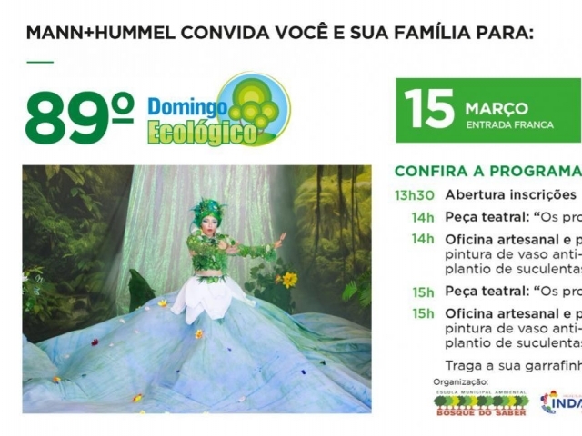 Domingo Ecológico chega à 89ª edição com teatro e oficinas ambientais gratuitas para toda a família.